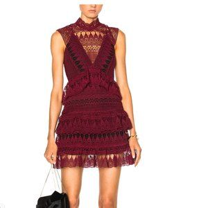 Maroon Self Portrait Lace Mini Dress